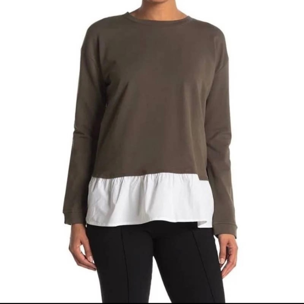 Two by Vince Camuto Olive Green Sweater PeplumTop Small